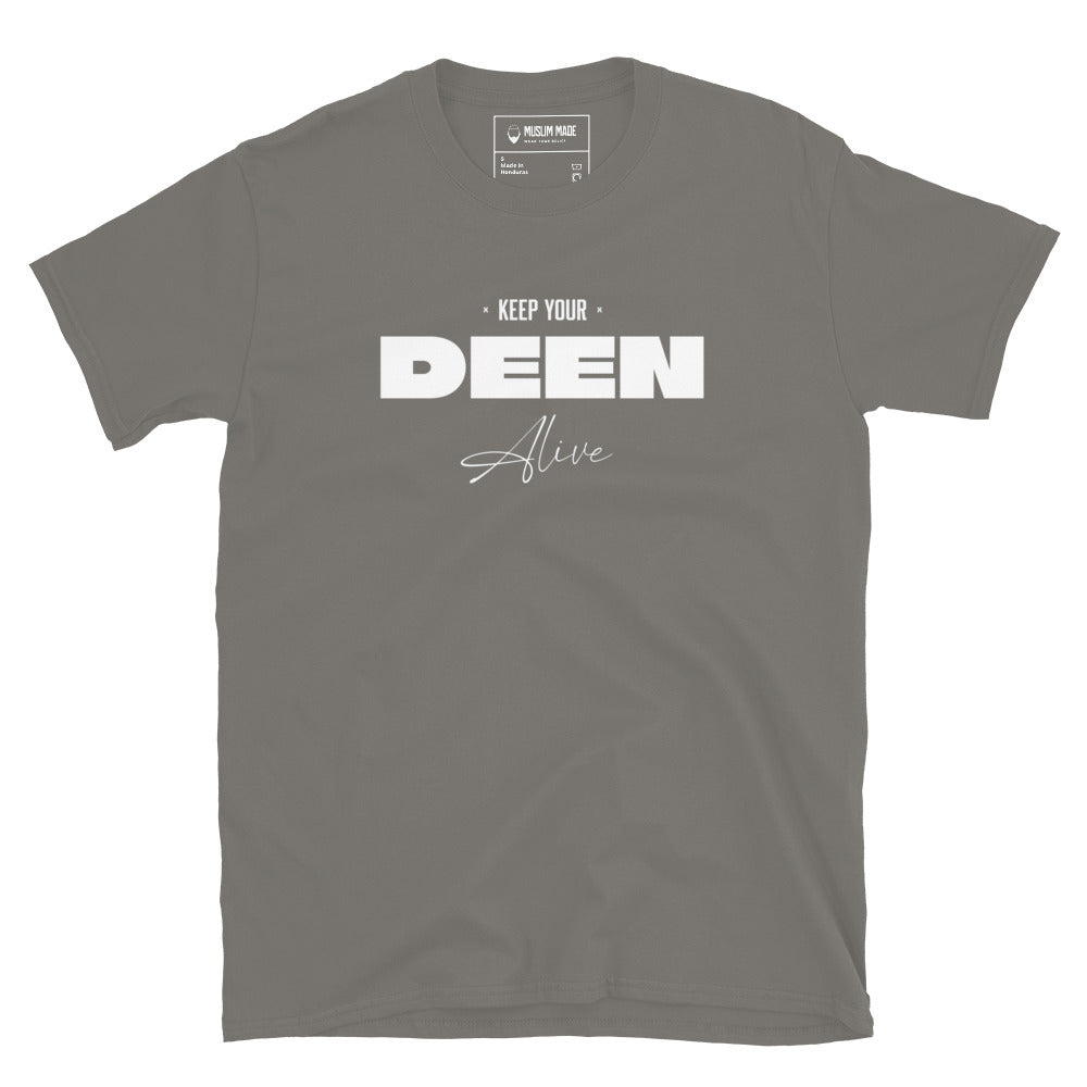 Keep Your Deen Alive T-Shirt in charcoal – Islamic apparel from Muslim Made
