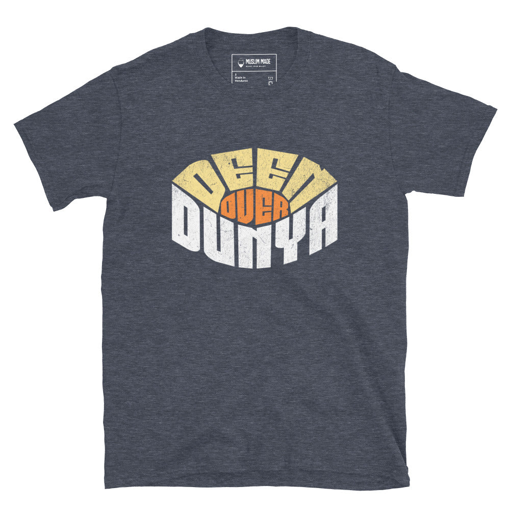Deen Over Dunya T-Shirt in heather navy – Islamic apparel from Muslim Made