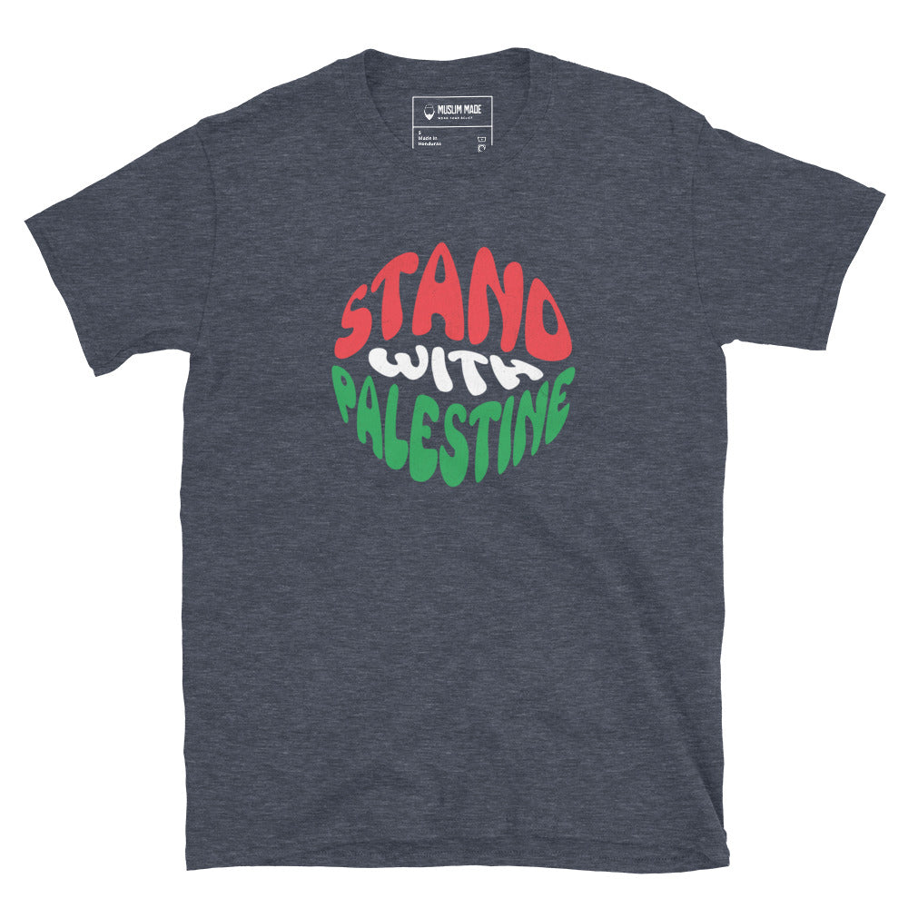 Stand with Palestine T-Shirt in heather navy – Islamic apparel from Muslim Made