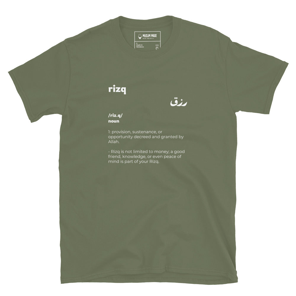 Rizq Definition T-Shirt in military green – Islamic apparel from Muslim Made