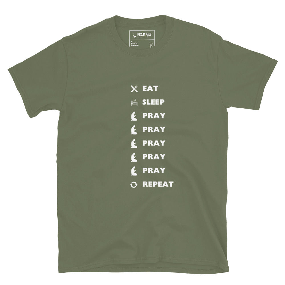 Eat Sleep Pray Repeat T-Shirt in military green – Islamic apparel from Muslim Made