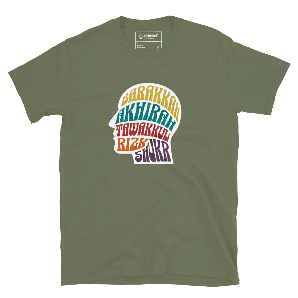 Muslim Mindset Values T-Shirt in military green – Islamic apparel from Muslim Made