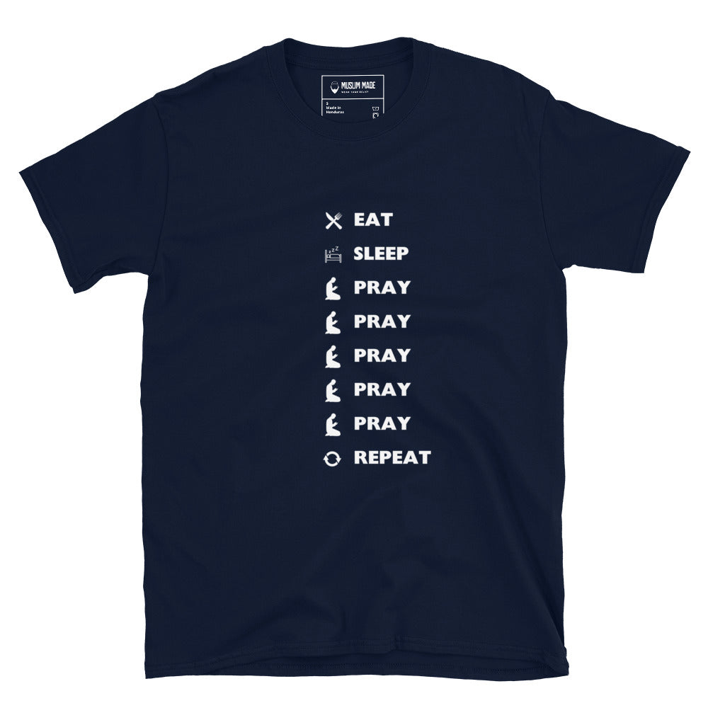 Eat Sleep Pray Repeat T-Shirt in navy – Islamic apparel from Muslim Made